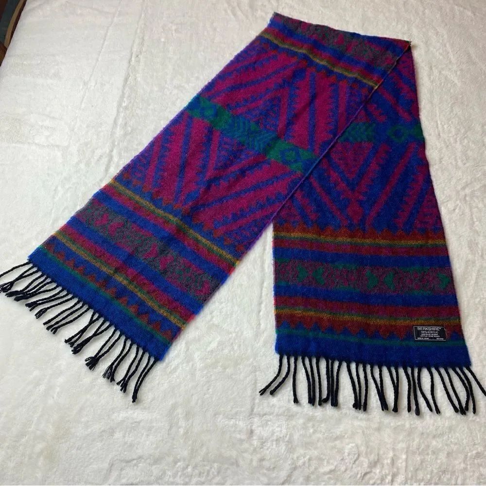 Berkshire Acrylic Purple Blue Green Geo Design Scarf